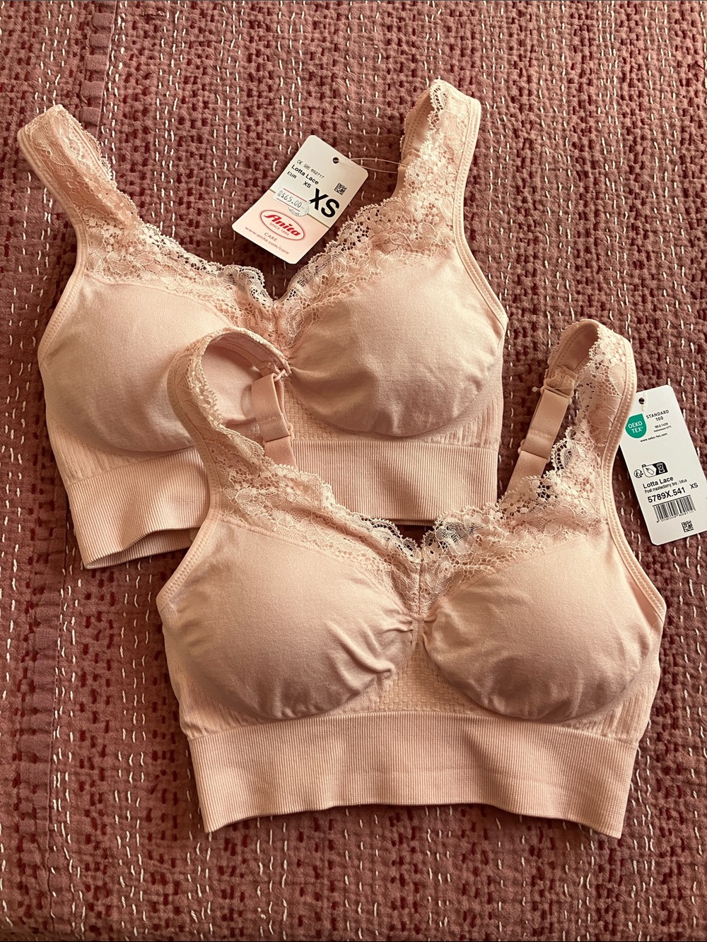 Anita lotta lace bra , new with tags , size xs , lotus / pink , 2 bras
